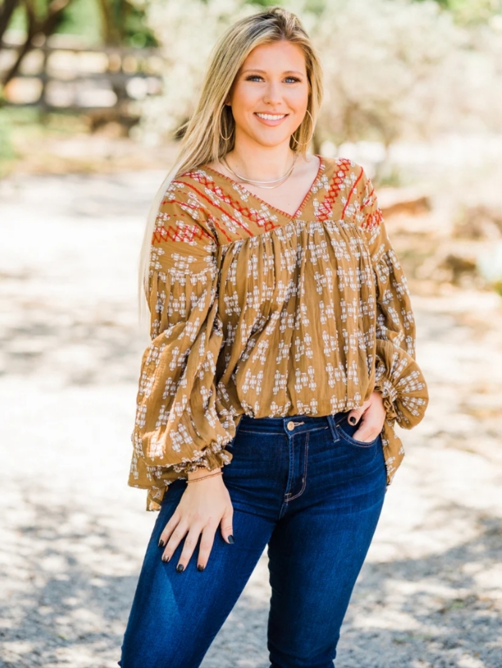 Oh My Stars Ellie Mae Boho Embroidered Peasant Top